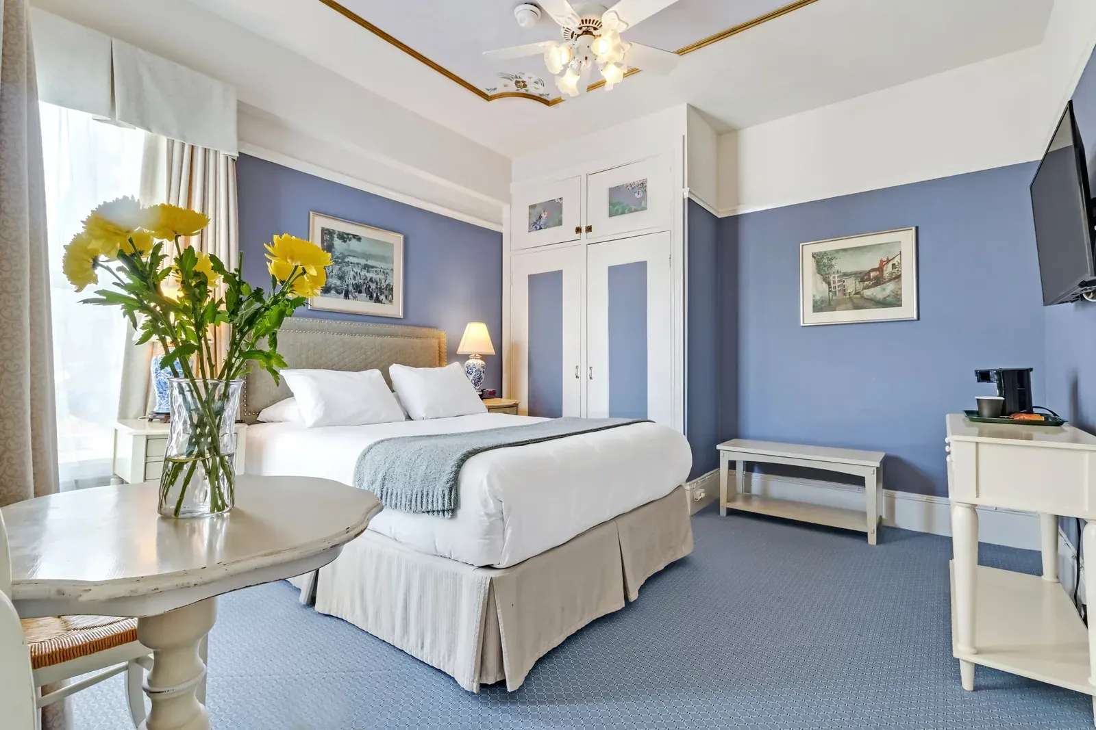 A guest room at the Cornell Hotel de France